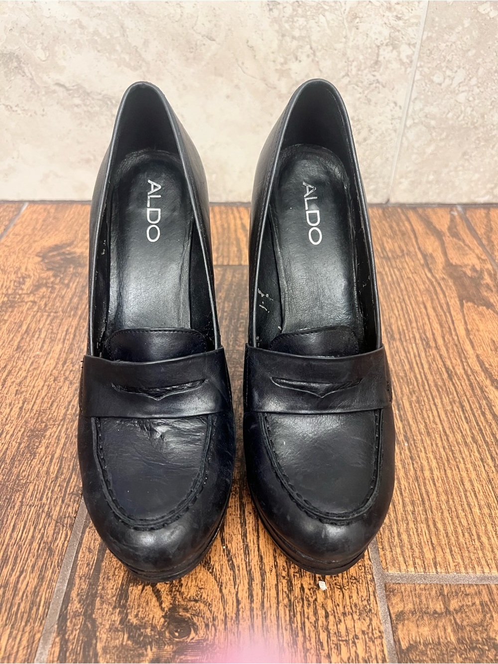 ALDO Black Leather Penny Loafer Flats